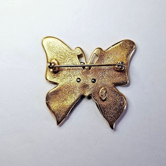 Vintage Signed Premier Designs Gold & Silver Tone Double Butterfly Brooch Pin - Picture 6 of 9